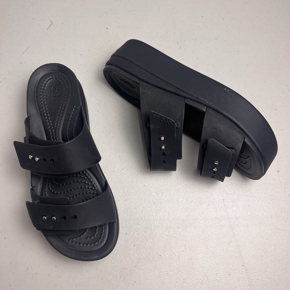 Crocs Brooklyn Low Wedge Platform Sandals Black Womens 6 LiteRide Comfort - Picture 2 of 16